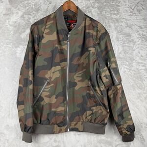 Spire Mens Camo Bomber Jacket Size M Orange Lined Zip Pockets Water Resistant‎